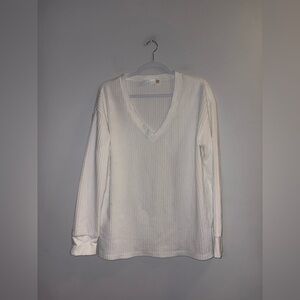 RD Style | White Ribbed V-Neck Sweater